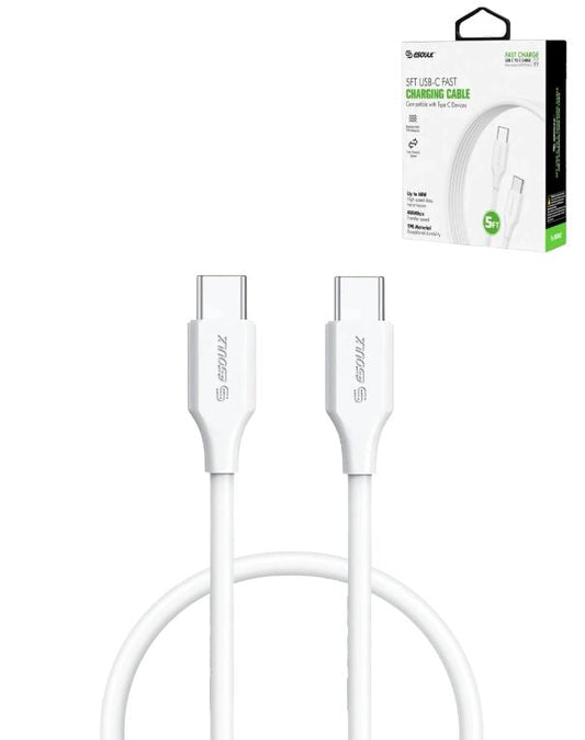 Esoulk C-C Fast Charging Cable (WHITE) (5ft) (60W)