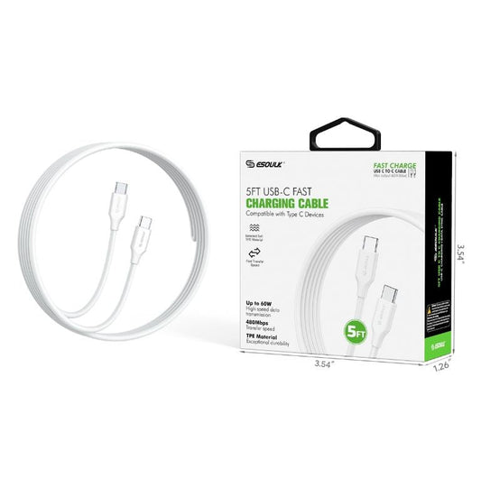 Esoulk C-C Fast Charging Cable (WHITE) (5ft) (60W)