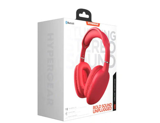 HyperGear Wireless Headphones Bluetooth Red- Noise Isolation Headphones Wireless Over the Ear Head Phones, Gym Headset Built-in Mic Controls Square Foam Cups Foldable Headphone for Women and Men