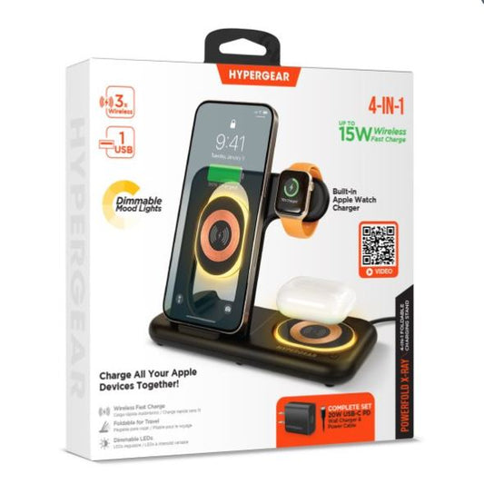 HyperGear | PowerFold X-Ray 4-in-1 Foldable Wireless Charging Stand with 15W Wireless Fast Charge | 15-13736