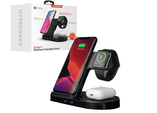 Hypergear 20W Black 3-in-1 Wireless Charging Dock for Phone, Watch + Wireless Headphones