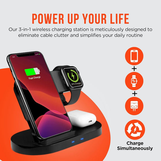 Hypergear 20W Black 3-in-1 Wireless Charging Dock for Phone, Watch + Wireless Headphones