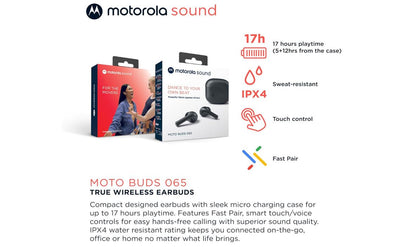 Motorola Moto Buds 065 - True Wireless, Ear Buds, Noise Isolation and 17 Hours Playtime